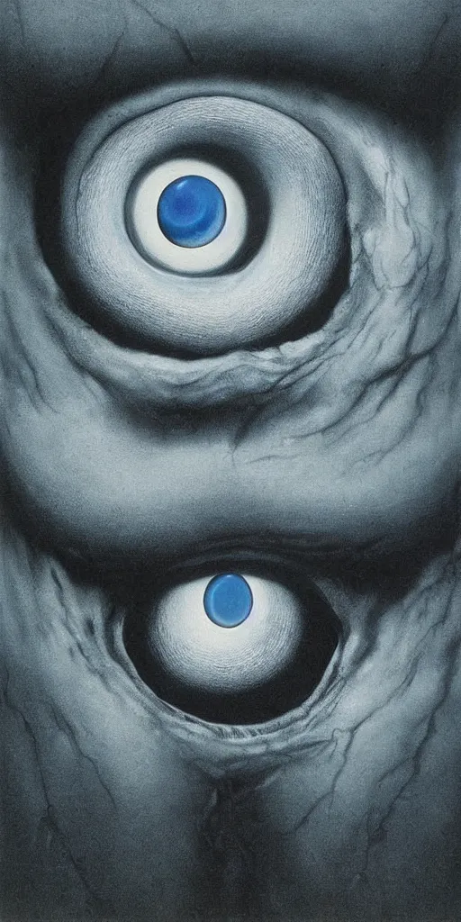 Image similar to zdzisław beksinski eyeball monster blue white black 4 k