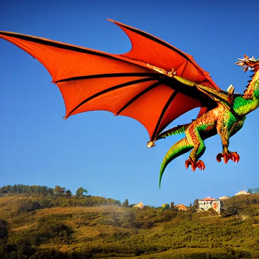 Image similar to dragon flying over village