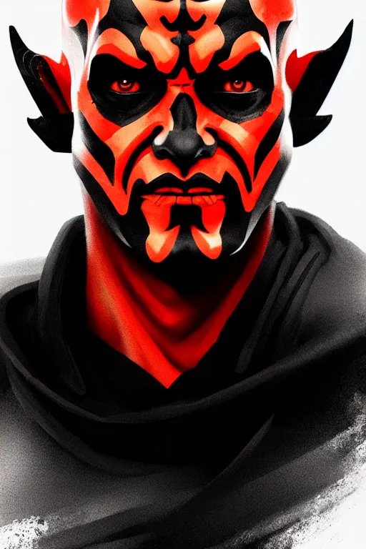 Image similar to a portrait of the darth maul, cyberpunk, grim - lighting, high - contrast, intricate, elegant, highly detailed, digital painting, artstation, concept art, smooth, sharp focus, illustration