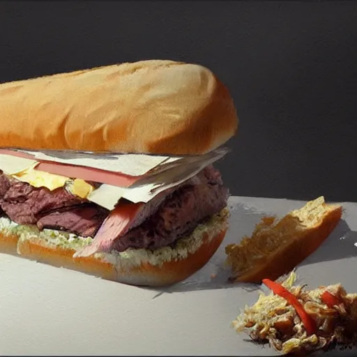 Prompt: a cat eating a big sandwich,digital art,highly detailed,art by greg rutkowski,artstation,realistic