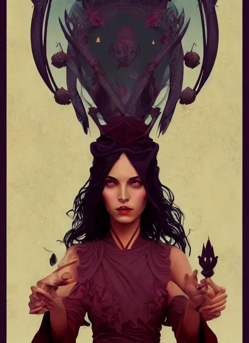 Image similar to tarot!!, high priestess, no noise, elegant, concept art, sharp focus, beautiful face!!, digital art, smooth defined outlines!!, human anatomy, human structure, vector background, dark fantasy, by Brom, trending on Artstation, Tom Bagshaw, Sargent