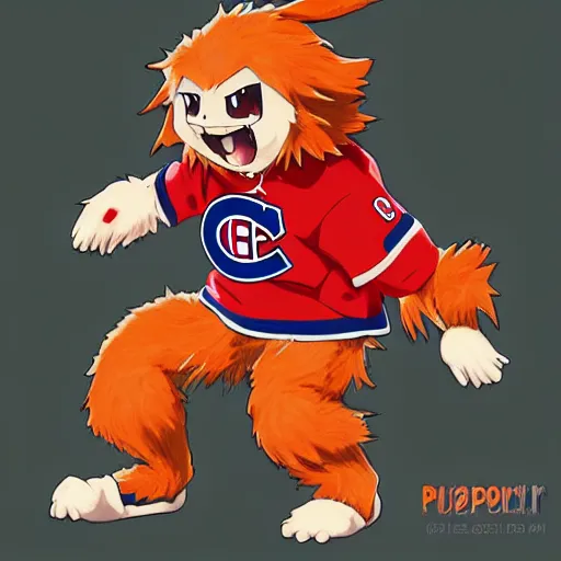 Image similar to anime Portrait of Youppi the Habs Montreal Canadiens Mascot as a very cute powerful and friendly pokemon, highly detailed anime, high evolution, 1990s, legendary, smooth, sharp focus, dynamic lighting, intricate, trending on ArtStation, illustration pokemon, art by WLOP