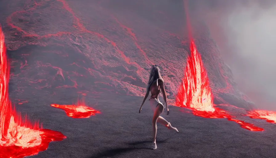 Prompt: A fashion Catwalk on a active volcano spewing lava, Fashion Photography, Octane, Redshift, High Detail