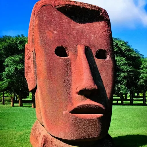 Image similar to moai head with pink hair