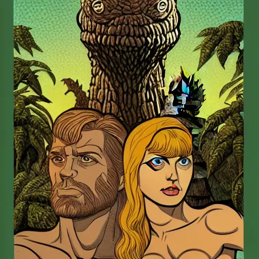 Prompt: adam and eve bigger than godzilla, apotheon art style, smooth painting, each individual seeds have ultra high detailed, 4 k, illustration, torn cosmo magazine style, pop art style, ultra realistic, underrated, by mike swiderek, jorge lacera, ben lo, tyler west