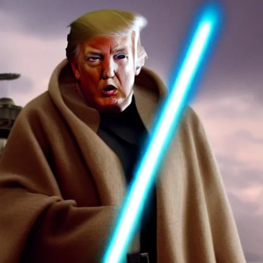 Image similar to A film still of Donald Trump as a Jedi king realistic,detailed