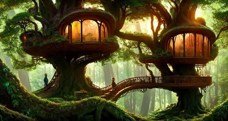 Prompt: An incredibly beautiful scene from a 2022 Marvel film featuring a cozy art nouveau reading nook inside of a fantasy tree house. 8K UHD.