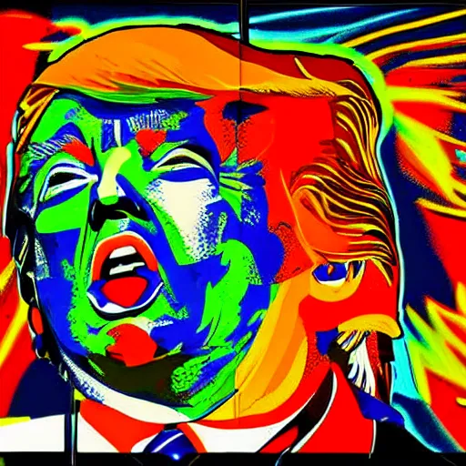 Prompt: donald trump looking puzzled expressionist prismatic masterpiece