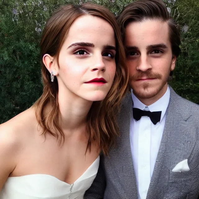 Image similar to emma watson instagram couple's wedding photo shoot, closeup photo