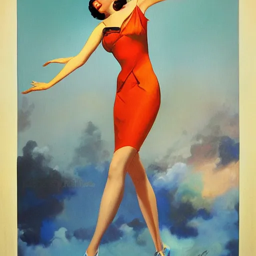 Image similar to pan am stewardess, painting by vargas, rolf armstrong