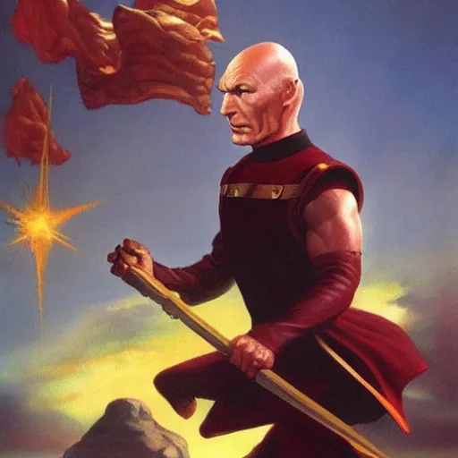 Prompt: captain Picard warrior by boris vallejo