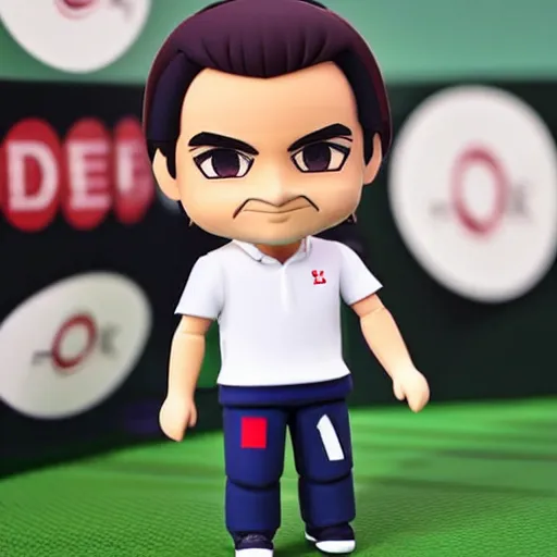 Image similar to roger federer! as nendoroid, background is tennis court, kodak film