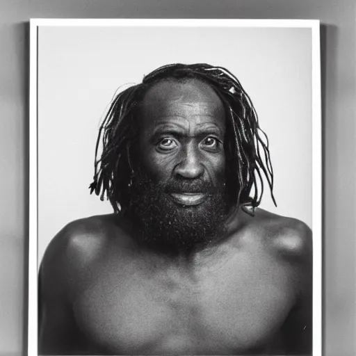 Prompt: Moses, the day after parting the Red Sea. Close-up studio portrait by Robert Mapplethorpe. Tri-x