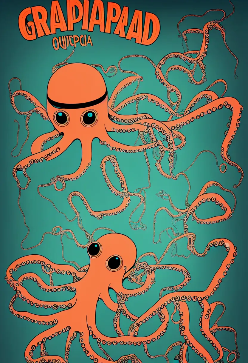 Image similar to concert poster for 'Grandpa Finger', dying robot octopus, vector art, 8k, highly detailed illustration