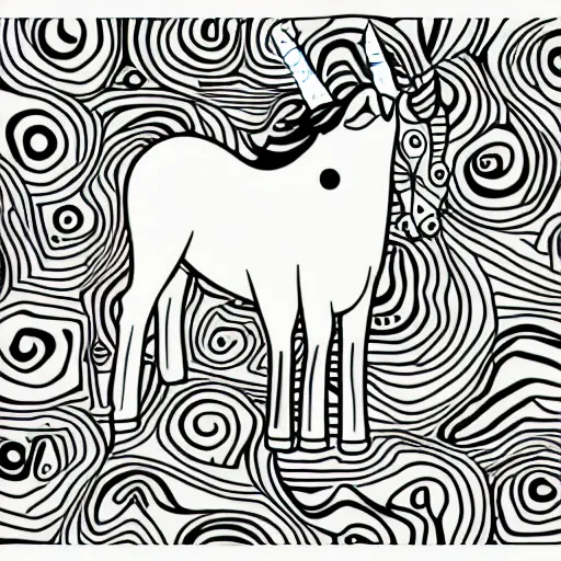 Prompt: Illustration for a children\'s story of a unicorn in the bush, simple vector drawing with rounded lines