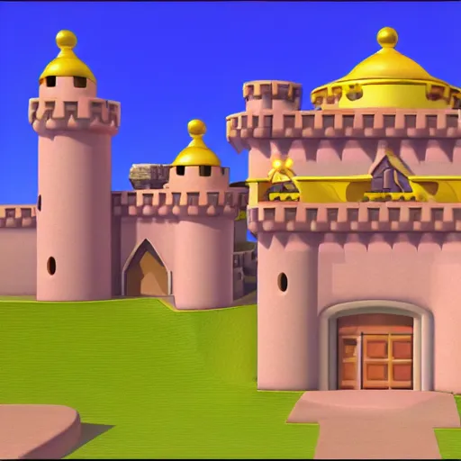 Prompt: princess peaches castle super mario 64 render