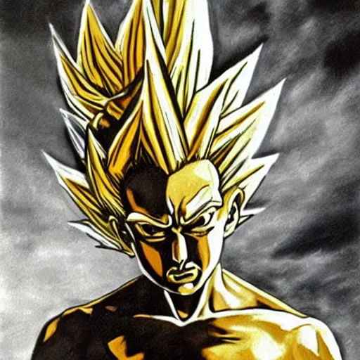 Prompt: salvador dali going super saiyan 3, hyperrealism