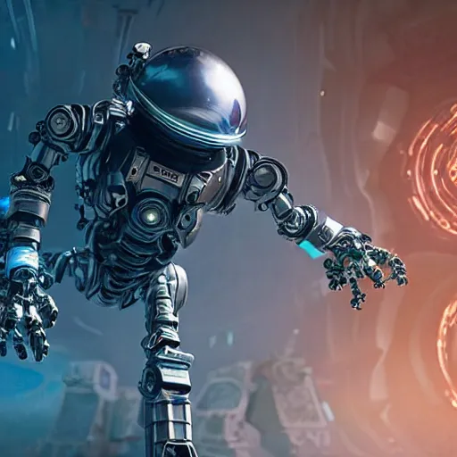 Prompt: lost in space robot, biomechanical mecha chappie, cyberpunk, futuristic, cybernetic, advanced modern vfx, 2 0 2 1 release, screenshot, still