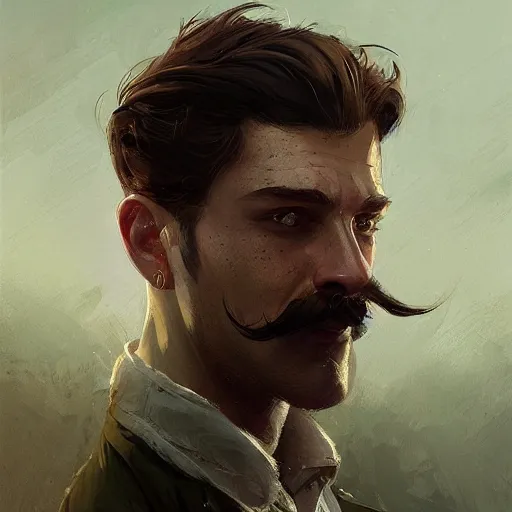 Prompt: portrait of a man with green eyes,brown undercut hair,thin moustache,digital art,realistic,detailed,art by greg rutkowski