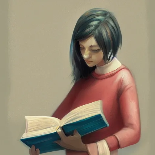 Image similar to a girl reading a book, highly detailed, digital painting, artstation, concept art, art by Benoit B. Mandelbrot