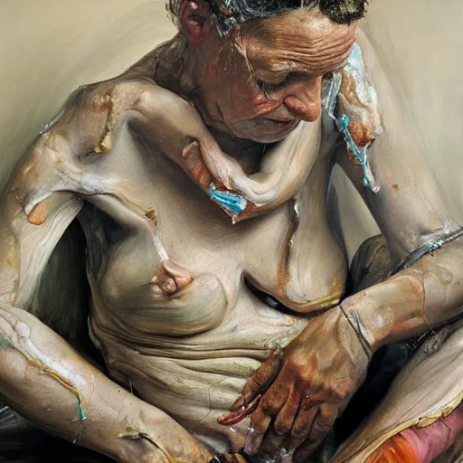 Prompt: high quality high detail painting by lucian freud and jenny saville, hd, celebrity, turquoise