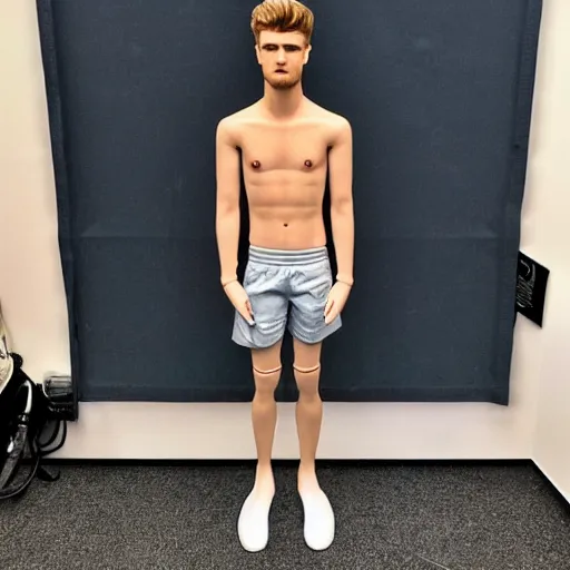 Image similar to a realistic detailed photo of a guy who is an attractive humanoid who is half robot and half humanoid, who is a male android, soccer player timo werner, shiny skin, posing like a statue, blank stare, in a living room, on display, showing off his muscles