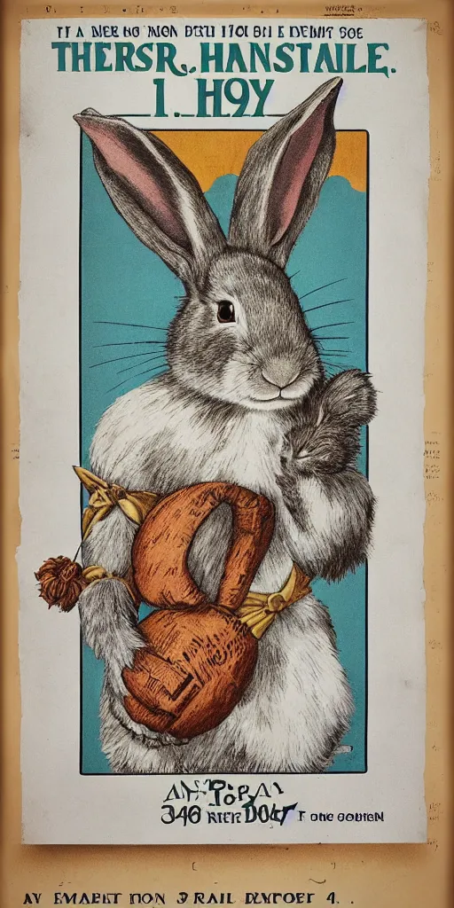 Image similar to a rabbit in the style of a 1 9 0 0 s poster advertisement