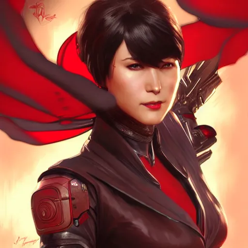 Image similar to Ada Wong as Super Girl, western, D&D, fantasy, intricate, elegant, highly detailed, digital painting, artstation, concept art, matte, sharp focus, illustration, art by Artgerm and Greg Rutkowski and Alphonse Mucha