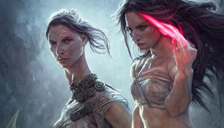 Image similar to paladin, furious gorgeous woman, face covered in dirt, lord of the rings ,neon, fibonacci, sweaty, dynamic action pose, insane, intricate, highly detailed, digital painting, artstation, concept art, smooth, sharp focus, illustration, Unreal Engine 5, 8K, art by artgerm and greg rutkowski and alphonse mucha