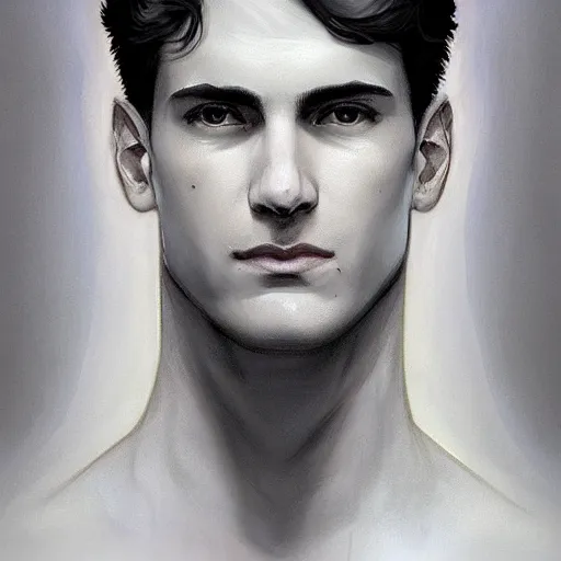 Image similar to Lucius with closed eyes smiling, clean shaven young androgynous, very detailed sharp angular masculine face, hooked nose and square jaw long fluffy curly blond hair, light blond hair, gorgeous, beautiful, intricate, highly detailed, digital painting, artstation, concept art, sharp focus, illustration, art by greg rutkowski and alphonse mucha