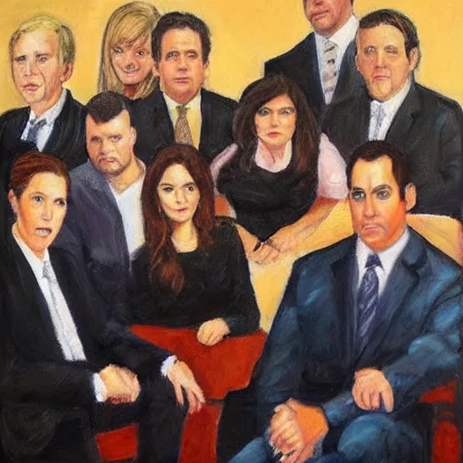 Prompt: the office cast in an oil painting