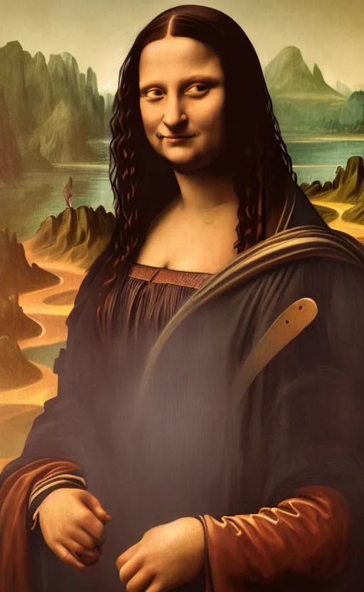 Image similar to Hagrid from Harry Potter as Mona Lisa, masterpiece digital painting by Greg Rutkowski, Alex Grey, artstation, 4k wallpaper