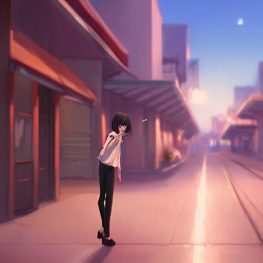 Image similar to a girl smoking, skinny, beautiful face, street at night, long hairfine art painting by makoto shinkai, featured on pixiv, hd