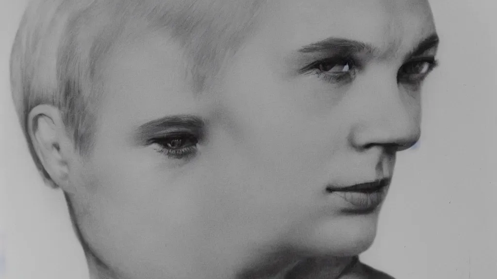 Prompt: monochrome yellow bryological detailed portrait of jean seberg at elderly age of 1 0 5