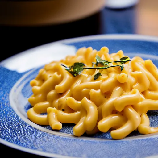Prompt: dslr photograph of kraft macaroni and cheese, michelin starred restaurant, award winning photography - n 9