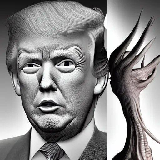 Image similar to donald trump as an alien grey, tall, very thin, terrifying, grimdark, photorealistic