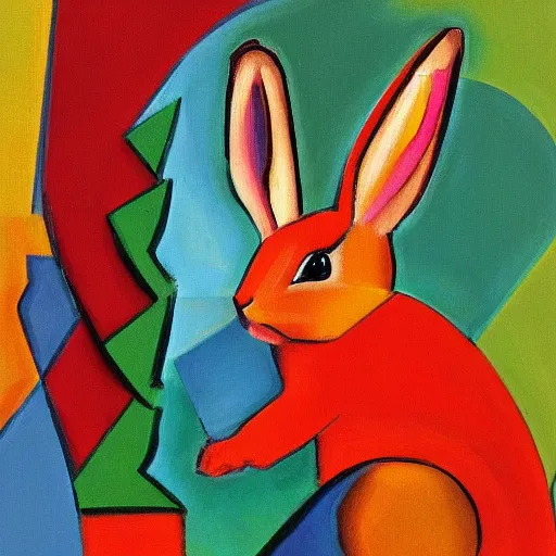 Image similar to a cute colorful rabbit in the style of cubism and impressionism, artstation