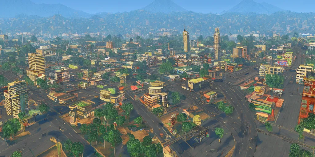 Image similar to guatemala city if it was a game like grand theft auto v