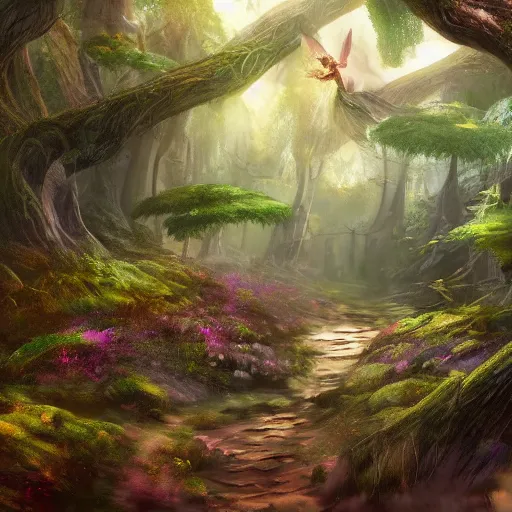 Image similar to Fairy forest landscape, 8k, detailed, concept art, trending on artstation