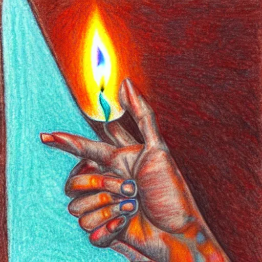 Image similar to hand holding a melting candle, colored pencil