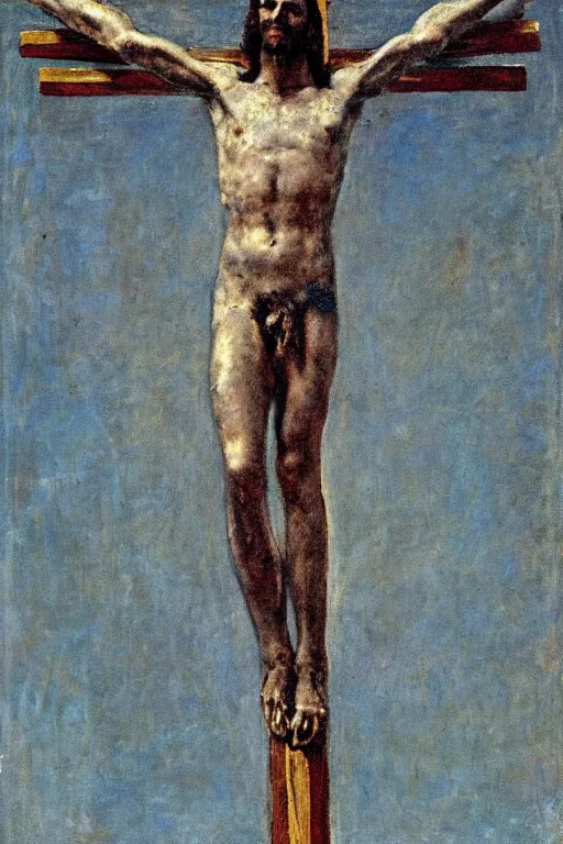 Image similar to jesus christ crucified painted by cy twombly