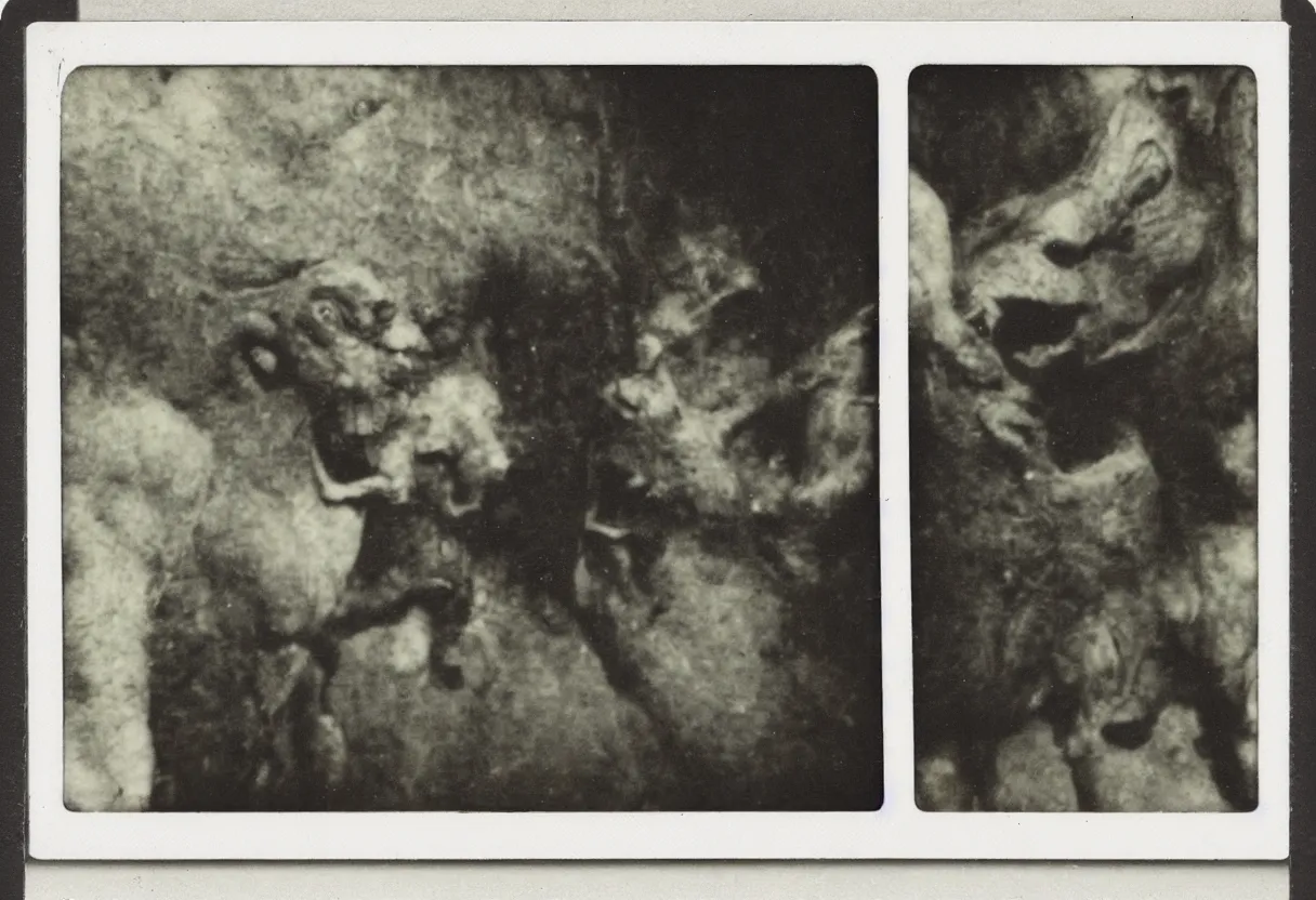 Image similar to horrible monster caught on film vintage polaroid