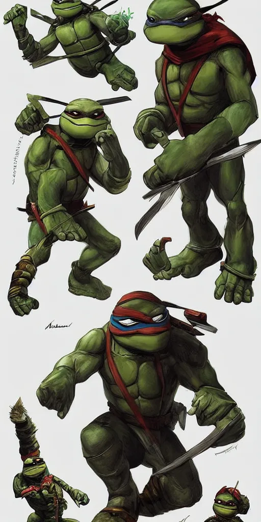 Image similar to Teenage mutant ninja turtle character concept art by carlos huante