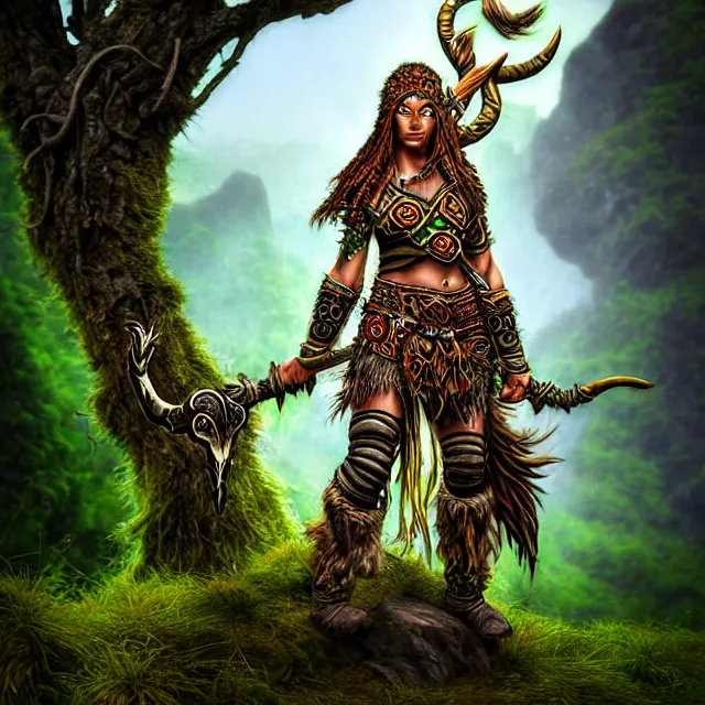 Image similar to druid warrior with earth powers, highly detailed, 4 k, hdr, smooth, sharp focus, high resolution, award - winning photo, anne stokes, photorealistic