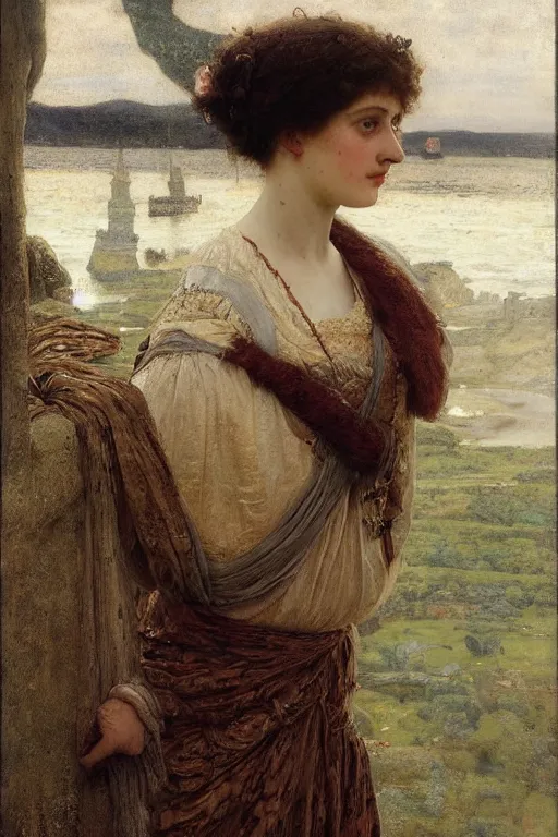 Prompt: matte painting of sophie turner painted by lawrence alma tadema