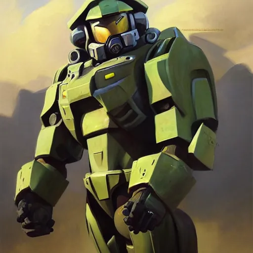 Image similar to greg manchess portrait painting of master chief the transformer as overwatch character, medium shot, asymmetrical, profile picture, organic painting, sunny day, matte painting, bold shapes, hard edges, street art, trending on artstation, by huang guangjian, gil elvgren, ruan jia, greg rutkowski, gaston bussiere