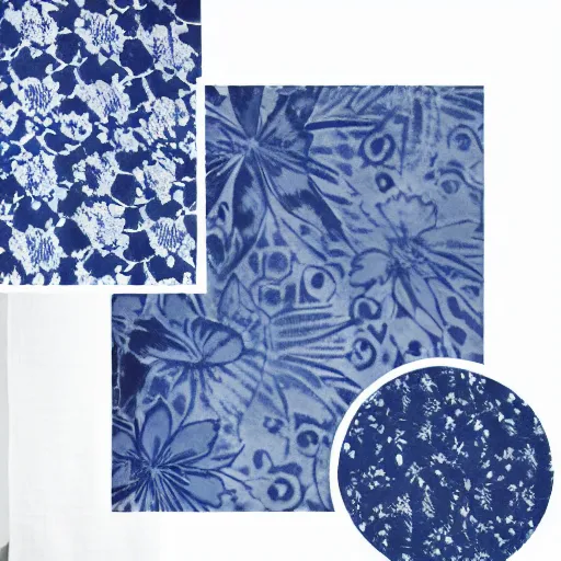 Prompt: brushed loose indigo blue floral motif with negative space inspired by indigo japanese tie dye wgsn trend