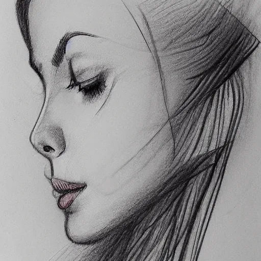 Image similar to a perfectly drawn sketch of a portrait of of woman, illustration, sketch