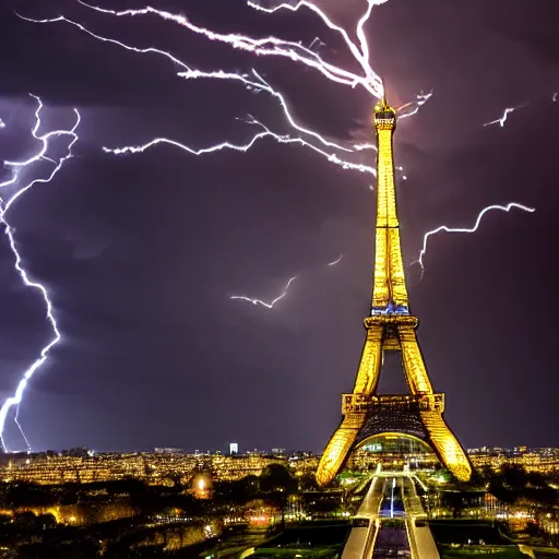 Prompt: the eiffel tower during a lightning storm