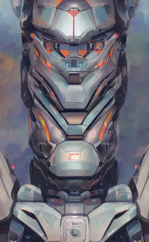 Image similar to upper half portrait of army mecha robot, art by stanley artgem lau, highly detailed, digital painting, concept art, illustration, smooth sharp focus, intricate, symmetry, artstation, colourful,